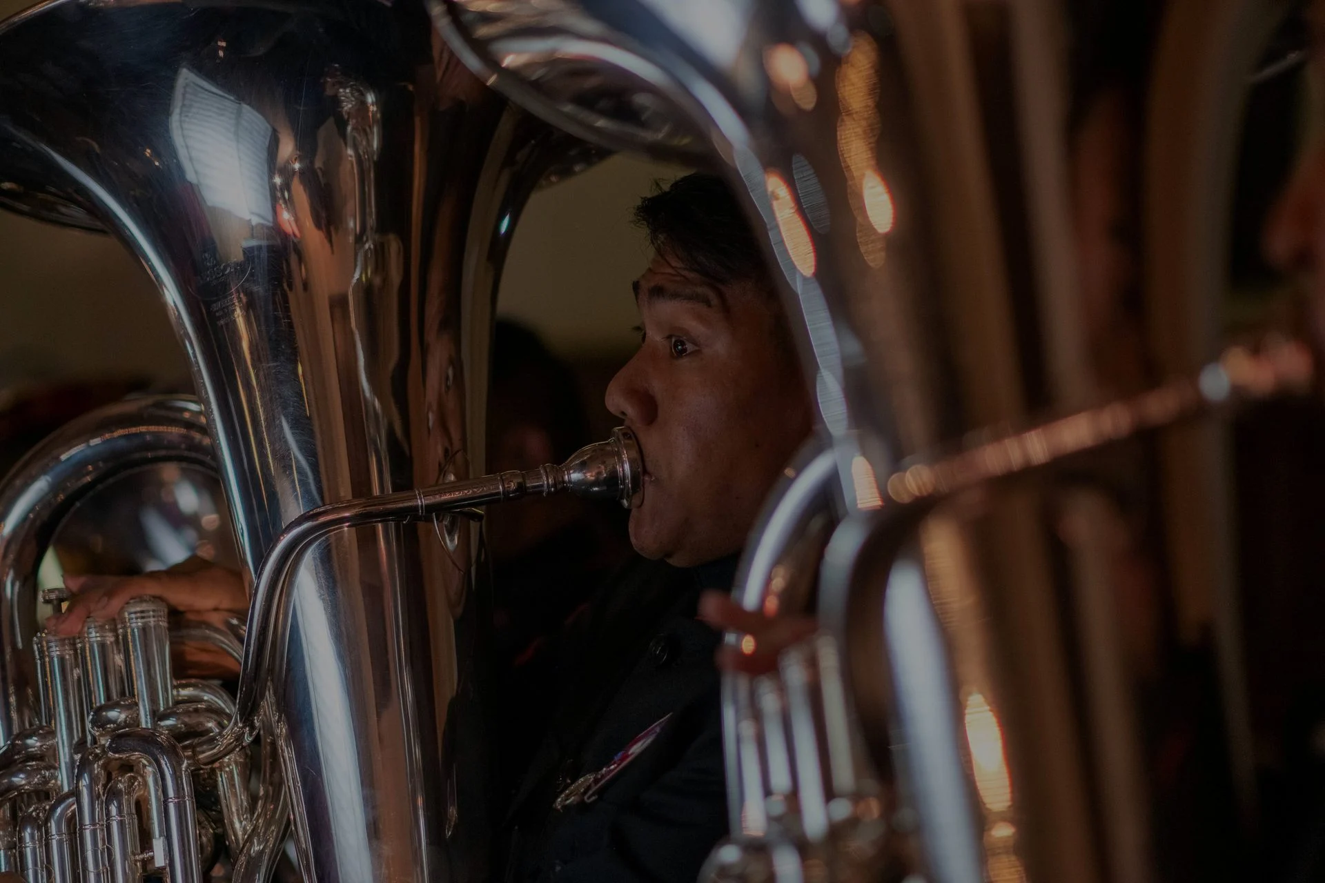 Musician performing on a tuba