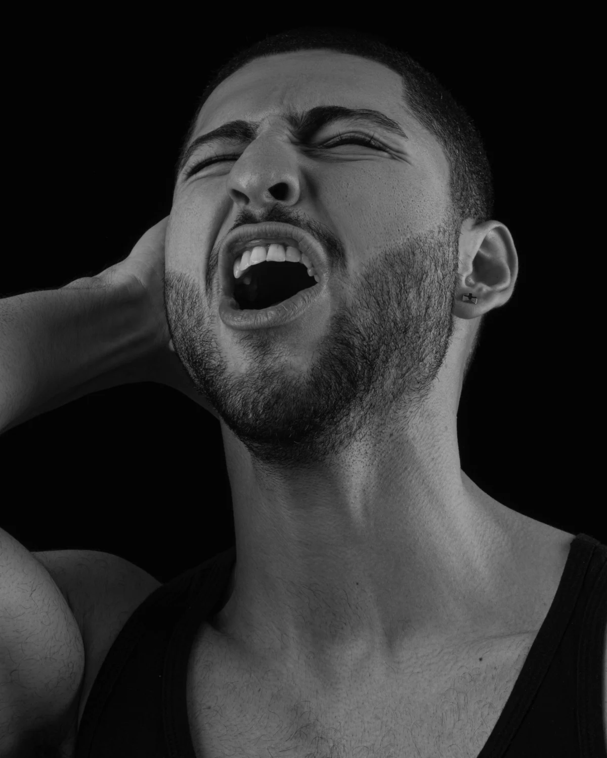 Close-up of a vocalist singing into a microphone