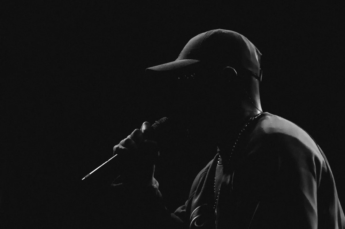 Close-up of a vocalist beatboxing into a microphone