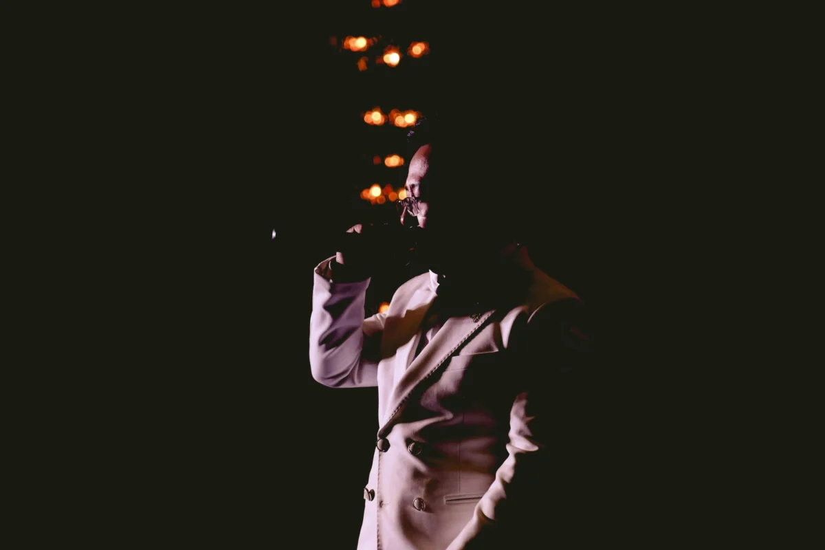 Close-up of a vocalist singing into a microphone