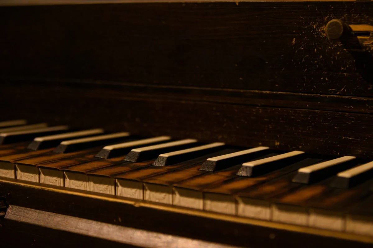 Close-up of a harpsichord being played