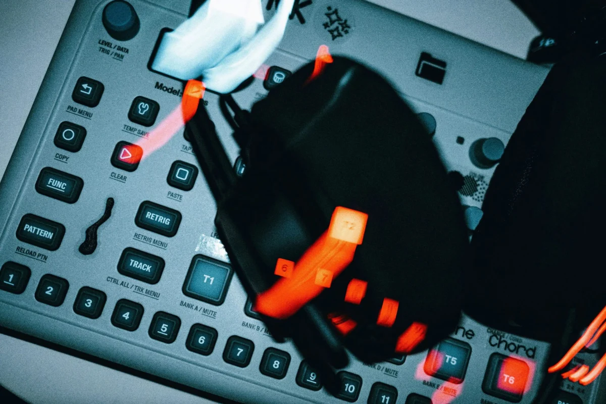 Close-up of studio audio equipment and controls