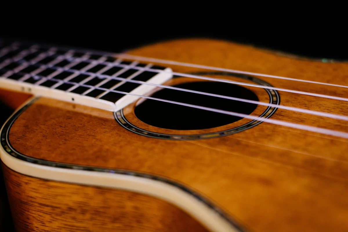 Close-up of a ukulele being played