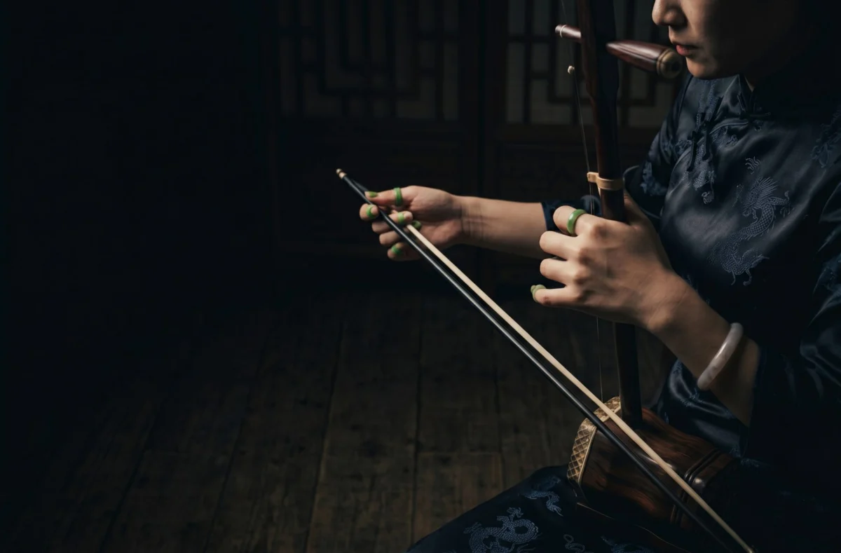 Close-up of a traditional world-music instrument being played