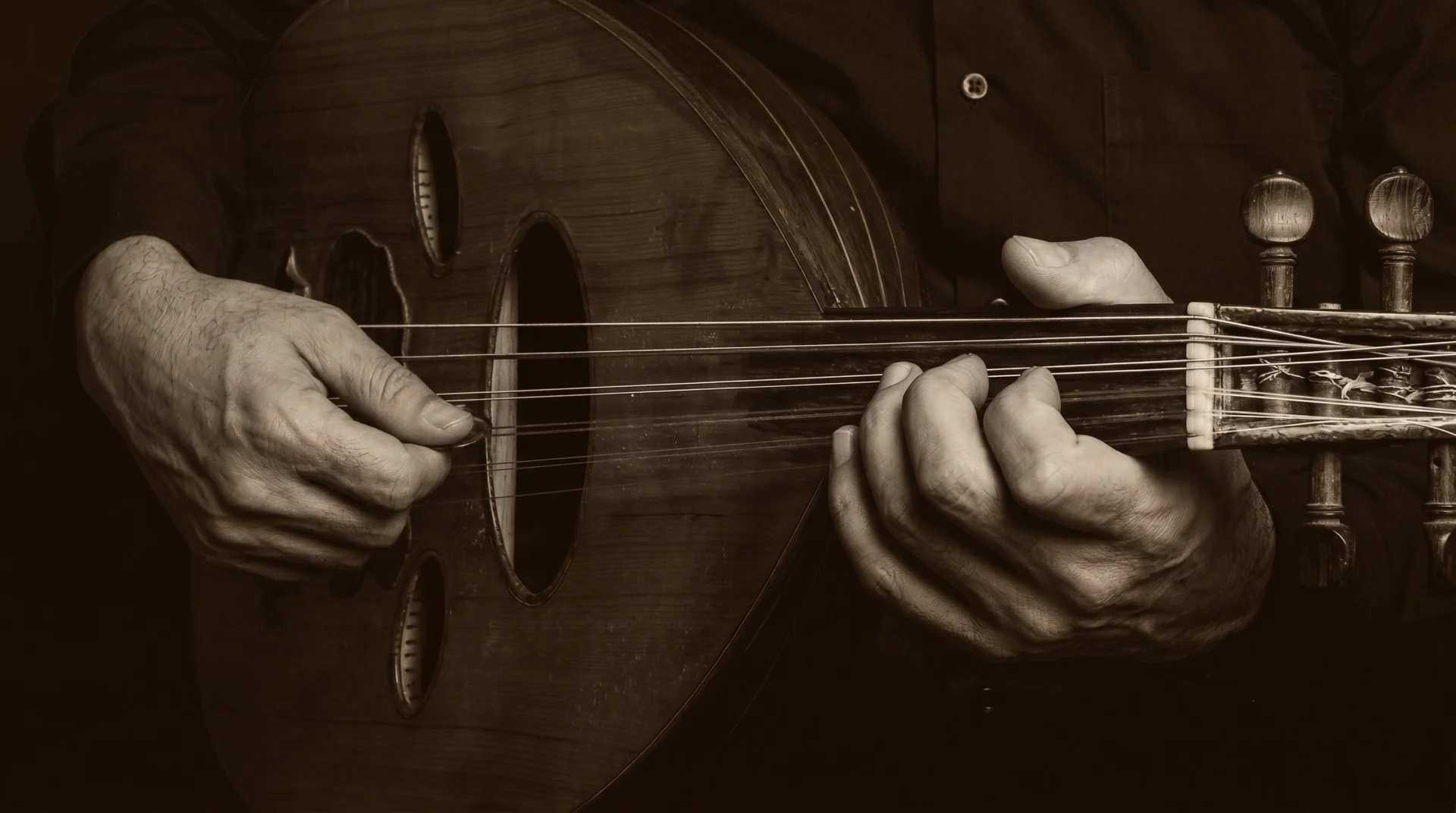 Sitar, Lute & Oud shown in a performance or practice setting