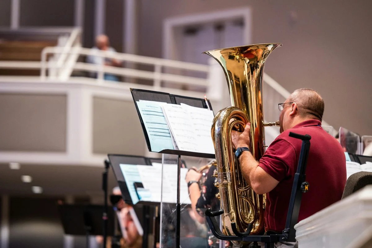 Tuba lesson — student practicing with an instructor